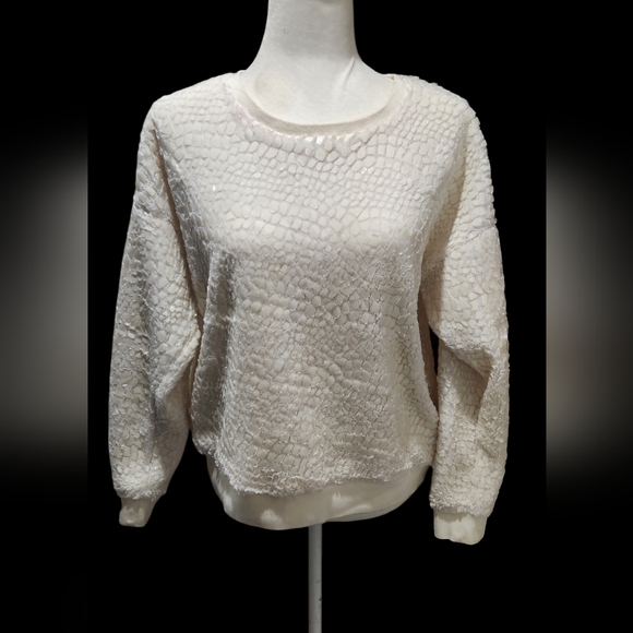 Ann Taylor Sweatshirt x Sweater Ivory Colored Cracked Ice Textured. Size LP - Picture 3 of 12